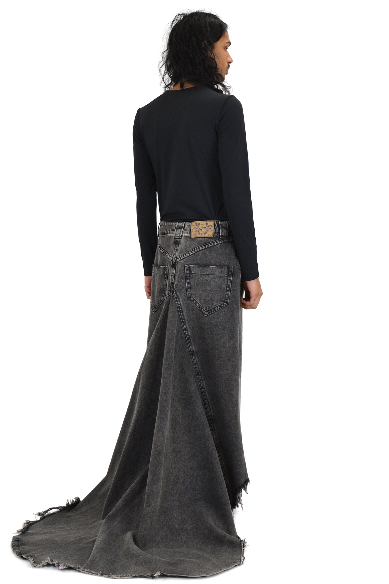 Vaquera Denim Gown Skirt, Grey