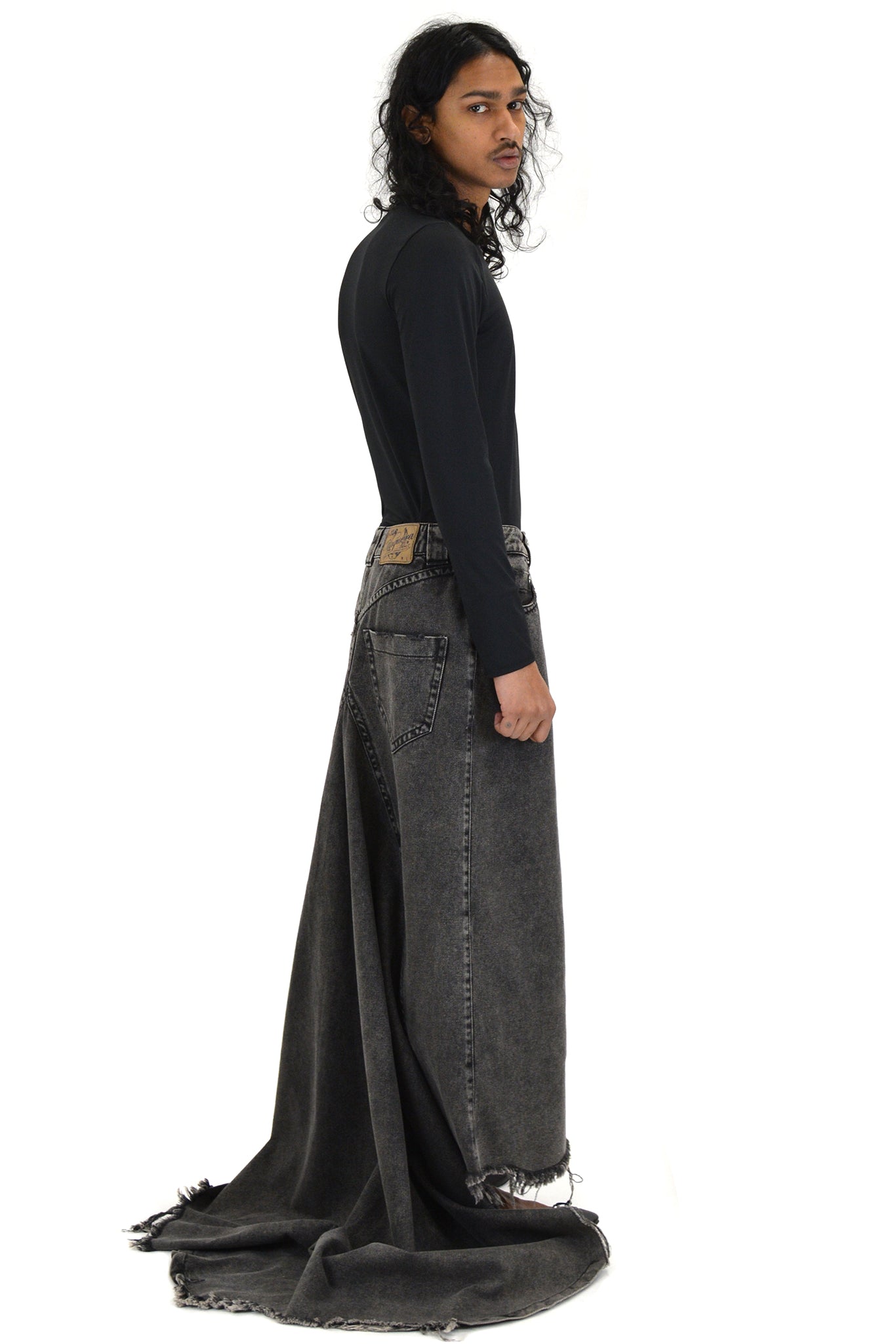 Vaquera Denim Gown Skirt, Grey