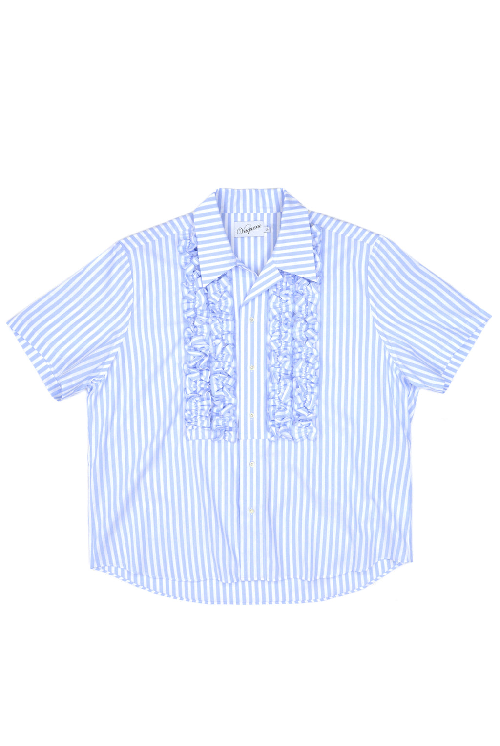 Vaquera S/S Ruffled Buttondown, Blue Stripe